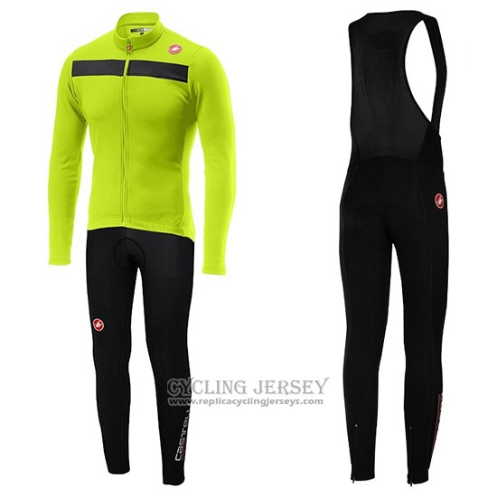 2019 Cycling Jersey Castelli Puro 3 Green Black Long Sleeve And Bib Tight